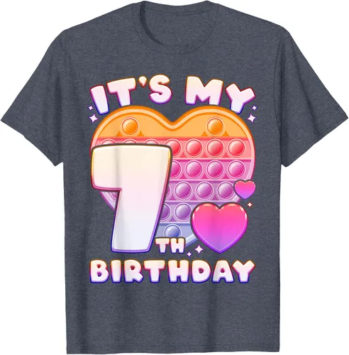 Vista 94 de Pop-it Birthday Girl 7 años de edad, Push it Pop Fidget Bubble Camiseta, Negro