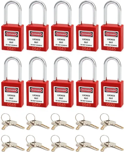 Vista 10 de QWORK Candado de seguridad con etiquetado rojo, 2 candados con 4 llaves