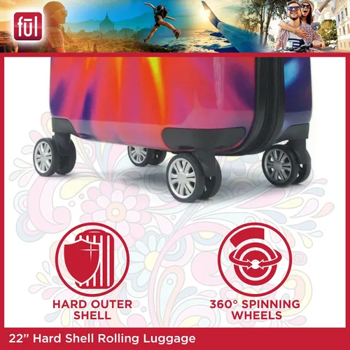 Vista 6 de FUL Equipaje rígido impreso con ruedas giratorias, Tie-Dye, Equipaje rígido impreso con ruedas giratorias