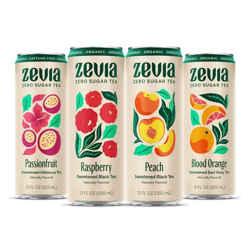 Vista 6 de Zevia - Té helado orgánico sin azúcar, té negro con durazno, latas de 12 onzas (paquete de 12)