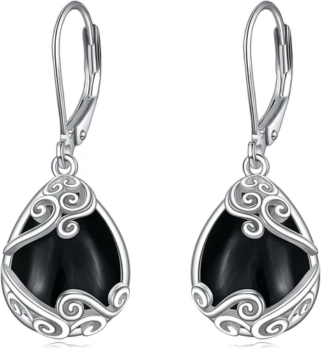 Vista 241 de Aretes colgantes con forma de lágrima de filigrana de piedra lunar de plata de ley 925 con cierre de palanca para mujer, regalos de joyería
