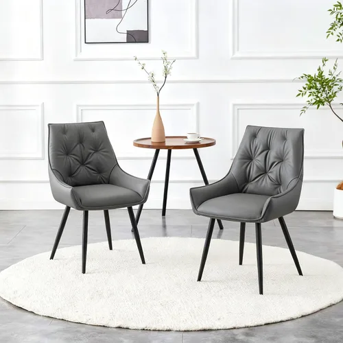 Vista 10 de Set of 2 Modern Minimalist Style Faux Leather Dining Room Chair,Elegant Refined Side Chair,Sturdy Structure Conversation Chair with Black Sanded