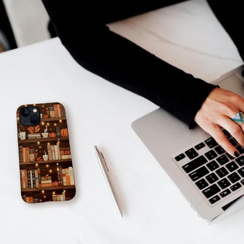 Vista 7 de Compatible con iPhone 13, Funda para teléfono duradera y a prueba de golpes con diseño de estantería de otoño - Calabaza de otoño Otoño Otoño