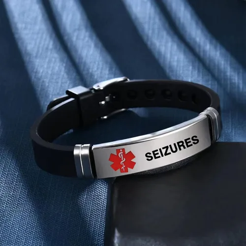 Vista 5 de TGLS Pulsera de identificación de alerta médica roja para mujeres y hombres de emergencia de primeros auxilios de alerta sanitaria grabada con láser