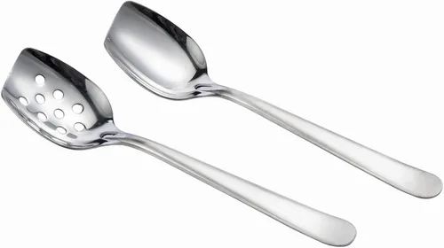 Vista 6 de IMEEA Juego de 2 cucharas de cocina compactas de fondo plano de 8 pulgadas, cuchara de cocina ranurada y sólida de acero inoxidable 18/8, cuchara
