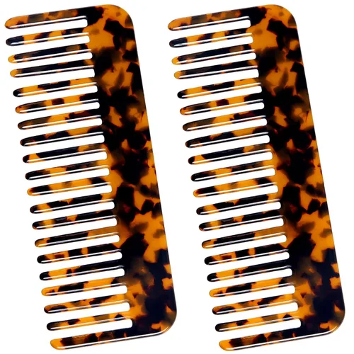 Vista 11 de Peine de dientes anchos, peine desenredante grande, peine desenredante de celulosa para cabello grueso, rizado, ondulado, húmedo y seco, paquete