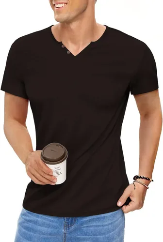 Vista 4 de Camiseta básica Henley de manga corta y larga para hombre