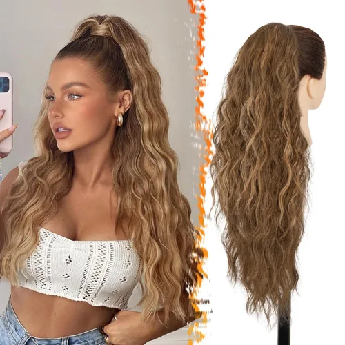 Vista 15 de BARSDAR Extensión de cola de caballo resaltada - 20 pulgadas de extensión de cola de caballo rizada y ondulada con cordón para mujeres - Extensiones