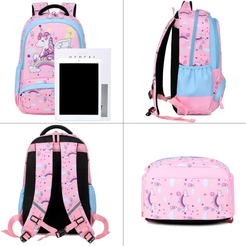 Vista 2 de Mochila escolar para niñas 3 en 1, bonita mochila ligera para niños de preescolar y jardín de infantes y primaria, talla única , Mochilas Daypack
