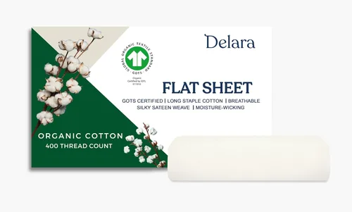 Vista 9 de GOTS Certified 100% Organic Cotton Flat Sheet, 400TC Long Staple Cotton, Ultra Soft, Silky, Moisture-Wicking, Smooth & Breathable, Best Sheets for