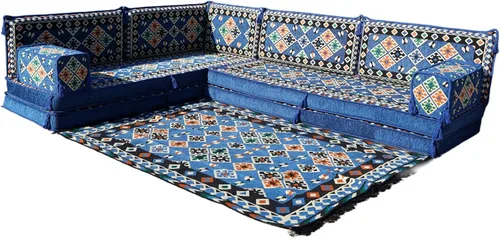 Vista 11 de arabicsofa Juego de asientos Jalsa en forma de L – Majlis árabe hecho a mano con almohadas de respaldo