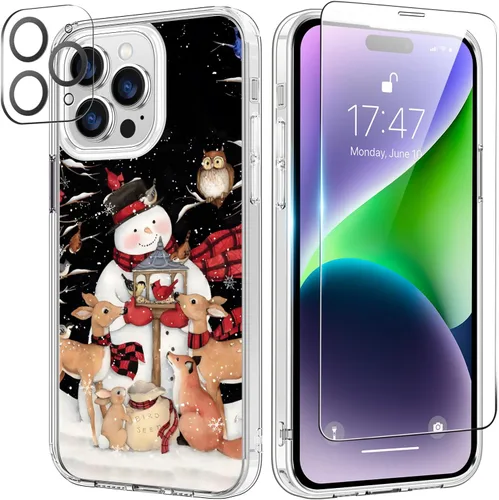 Vista 47 de bicol Funda para iPhone 14 Plus con Protector de Pantalla y Lente de Cámara - Diseños Florales de Moda para Mujeres y Niñas - Funda Transparente