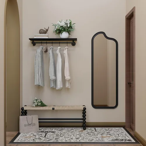 Vista 6 de Perchero negro de 36 pulgadas, perchero montado en la pared con estante de madera real negra, perchero colgante resistente, barra para colgar