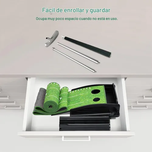 Vista 5 de Losbenco Putting Green - Juego de golf para interiores con putter y 6 bolas, tapete de práctica de golf portátil con sistema de retorno automático