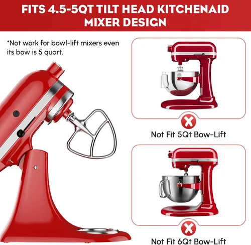 Vista 3 de Accesorio de Paleta de Acero Inoxidable para Batidora de Pie KitchenAid, Compatible con Tazones de Batidora de Pie Inclinable de 4.5-5 Cuartos