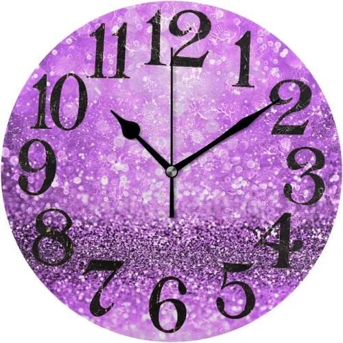 Vista 9 de Naanle Reloj de pared acrílico con estampado de purpurina rosa brillante, diseño de princesa para niña, redondo, cuadrado, diamante, pintura al