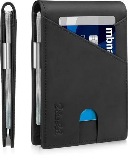 Vista 24 de Zitahli - Billeteras delgadas RFID para hombres, billetera de cuero flexible con clip de dinero, cartera minimalista con bolsillo frontal