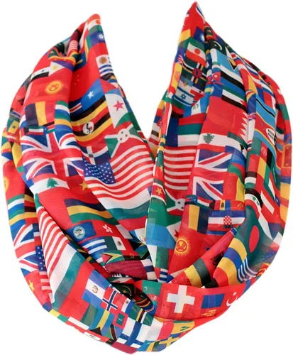 Vista 2 de Etwoa's World Flags Infinity Bufanda Circular Bufanda Bucle, Rojo