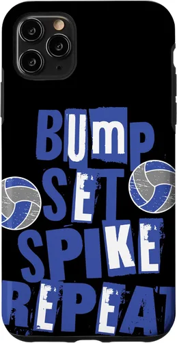Vista 11 de iPhone 15 Parents Girls Volleyball Bump Set Spike Repeat Blue & White Case