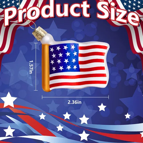 Vista 2 de Watayo 8 piezas de adornos de vidrio con bandera americana, adornos de bandera de vidrio soplado patriótico, banderas de EE. UU. del 4 de julio