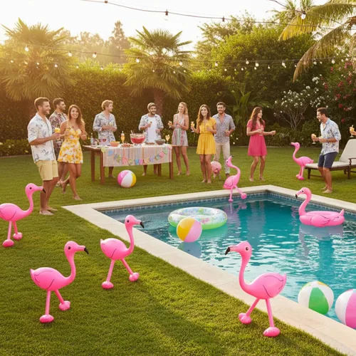 Vista 7 de Yaomiao 6 piezas de decoración de fiesta de flamencos en la piscina, 22 pulgadas, inflables de flamencos rosados, juguetes para cumpleaños de Luau