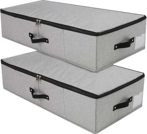 Vista 13 de 2 cajas de almacenamiento plegables debajo de la cama con forro de soporte de plástico, asas, tapa con cremallera, mantas, ropa y edredones