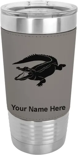 Vista 16 de LaserGram Vaso aislado al vacío de 20 onzas, cocodrilo, grabado personalizado incluido (piel sintética, estilo béisbol)
