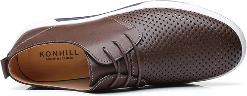 Vista 4 de konhill Zapatos Oxford casuales para hombre, zapatos de vestir transpirables, mocasines con cordones planos