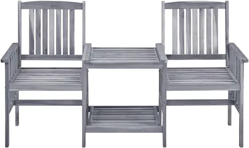 Vista 3 de Ensemble de 2 Fauteuils de Jardin en Bois d'Acacia avec Table Basse et Coussins Gris, Confortable et Résistant aux Intempéries Pour Terrasse
