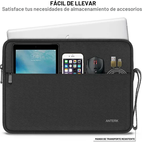 Vista 5 de Funda para portátil de 13 pulgadas, resistente al agua, con asa, a prueba de golpes, bolsa protectora para laptop compatible con MacBook Air Negro