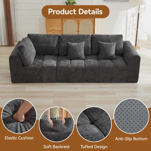 Vista 101 de Sofás seccionales modulares de 110 pulgadas para sala de estar, sofá seccional comprimido sin hueso, sofá de espuma viscoelástica tapizado de 3 Beige