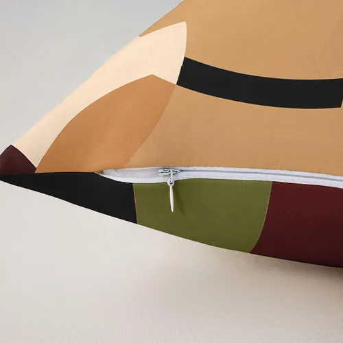 Vista 7 de Paquete de 2 fundas de almohada decorativas con diseño geométrico marrón, rojo y verde, fundas de cojín cuadradas de geometría suave para sofá