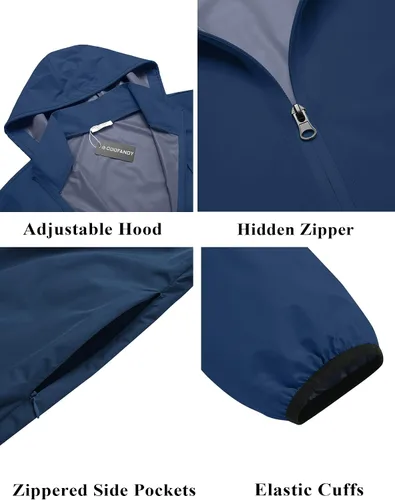 Vista 4 de COOFANDY Chaqueta impermeable unisex plegable, ligera, impermeable, con capucha, para correr, senderismo, ciclismo