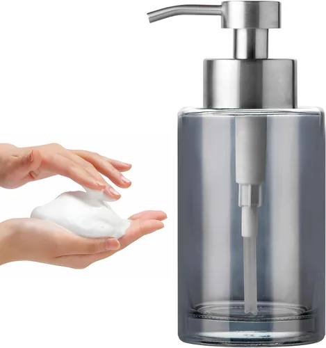 Vista 8 de Enra Dispensador de jabón espumoso, dispensador de jabón de vidrio grueso negro de 12 onzas para baño y cocina con bomba de acero inoxidable