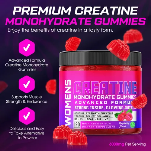 Vista 2 de Creatina para mujeres, 6000 mg de creatina monohidrato gomitas con colágeno