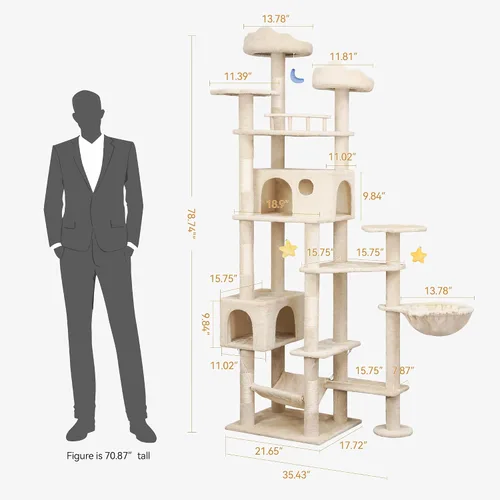 Vista 3 de Meecal Árbol de gato resistente de 79 pulgadas para gatos de interior y adulto, torre gigante alta para gatos con poste rascador, perchas grandes