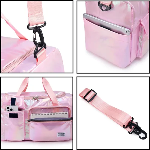 Vista 90 de Pequeña bolsa de gimnasio para mujer, bolsa de viaje con compartimento para zapatos