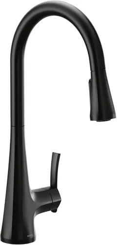 Vista 6 de Moen Sinema S7235BL - Grifo de cocina desplegable negro mate con refuerzo de potencia y reflejo, grifo de cocina moderno de arco alto, fácil