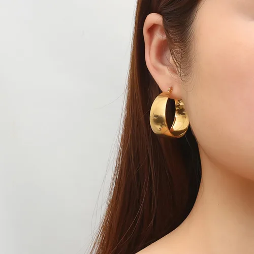 Vista 5 de Aretes de aro anchos de oro para mujer, aretes de aro gruesos y grandes de gold1
