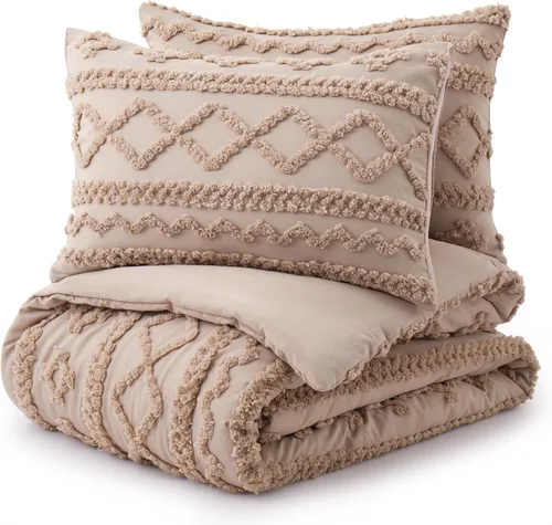 Vista 24 de Oli Anderson Juego de Edredón Beige Queen Acolchado Juego de Ropa de Cama Queen 3 Piezas, Edredón Boho Shabby Chic con 2 Fundas de Almohada