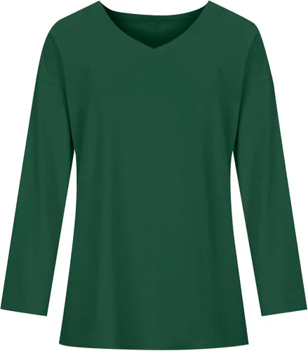 Vista 6 de Fragarn Camisetas con cuello en V para mujer color liso sueltas manga larga cuello en V cuello en V