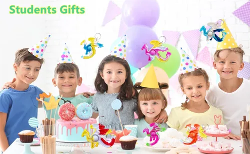 Vista 4 de Paquete de 100 paquetes de mochila de animales de dragones a granel, mini llavero de arco iris, llavero para niños, aula, estudiantes, regalos