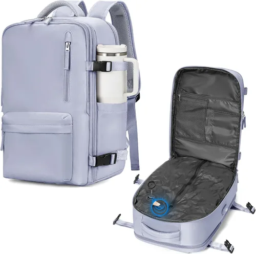 Vista 33 de WONHOX - Mochila grande, aprobada para vuelo, unisex, para viajes, trabajo, negocios o laptop, a1-Negro, Medium