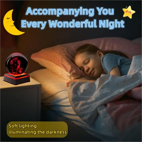 Vista 3 de Lámpara de noche de bola de cristal 3D con base LED - Lámpara de bola de cristal en forma de pez para cumpleaños, festividades, regalos de Navidad