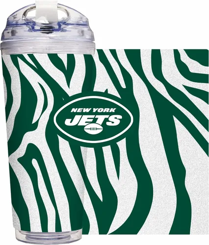 Vista 48 de Rico Industries NFL Football Glitter 24 onzas Vaso de purpurina acrílico con tapa con bisagra, Vaso de doble pared oficialmente licenciado con pajita