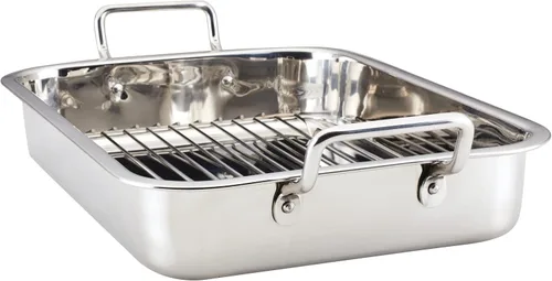 Vista 9 de Farberware Classic Traditions - Asador/sartén para asar de acero inoxidable con estante, 17" x 12.25