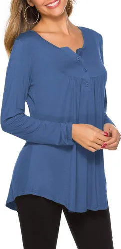 Vista 4 de Halife Blusa casual de manga larga con cuello en V para mujer, ajuste holgado, plisada