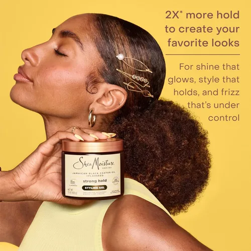 Vista 3 de SheaMoisture Gel de peinado de fijación fuerte + aceite de ricino negro jamaicano que da un estilo controlado, retención durante todo el día