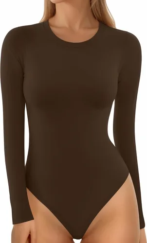 Vista 18 de MANGOPOP - Body de cuello redondo para mujer, manga corta y manga larga, camisetas ajustadas y básicas A1 Manga Corta Negro