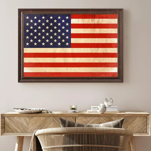 Vista 2 de DECORARTS - Arte de pared enmarcado con bandera de los Estados Unidos. Impresiones giclée en lienzo para decoración de pared. Total